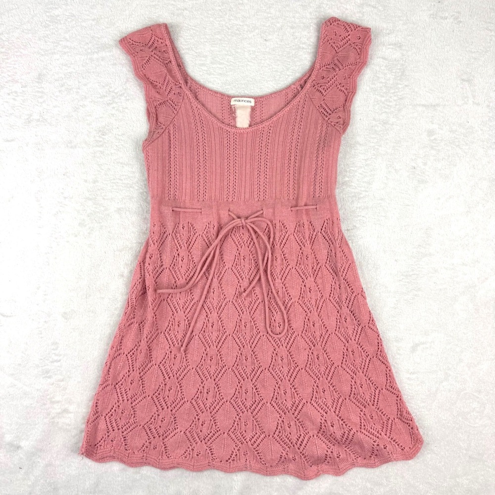 Maurices Y2K Pink Pointelle Knit Sleeveless Empire Waist Tunic Top Pink
